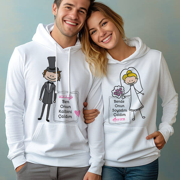 Evli ve Mutlu Çiftler Kapşonlu Polar Sweatshirt - Product Image 2