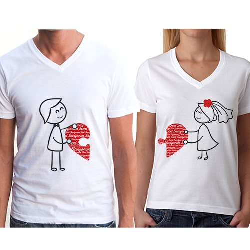 Sevgili Tişörtleri - 2li Birleşen Kalpler T-Shirt - Product Image 2