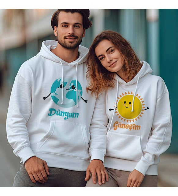 Dünyam ve Güneşim Çiftlere Özel Kapşonlu Sweatshirt - Product Image 2
