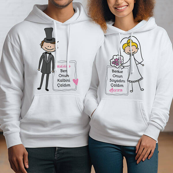 Evli ve Mutlu Çiftler Kapşonlu Polar Sweatshirt - Product Image 1