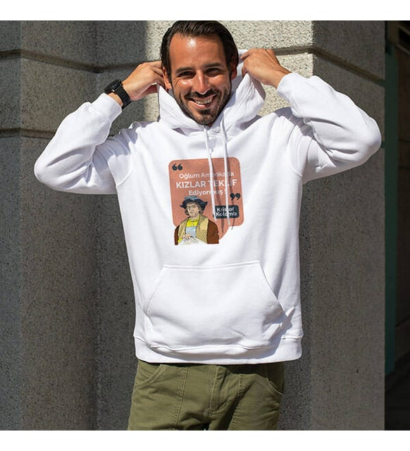 Komik Kolomb Tasarımlı Kapşonlu Sweatshirt - Product Image 2